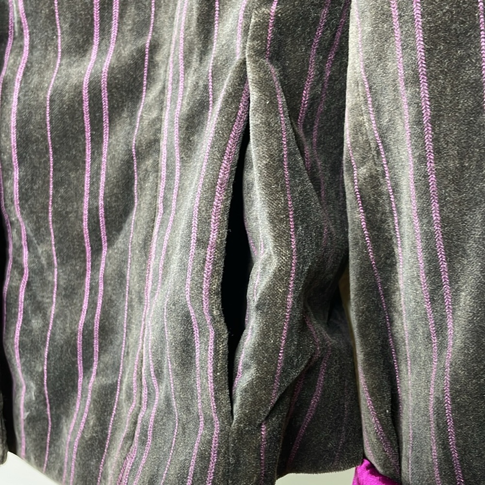 KENNETH COLE Velvet Blazer Brown & Magenta Stripe Single Breasted Hand Pockets - Picture 7 of 12